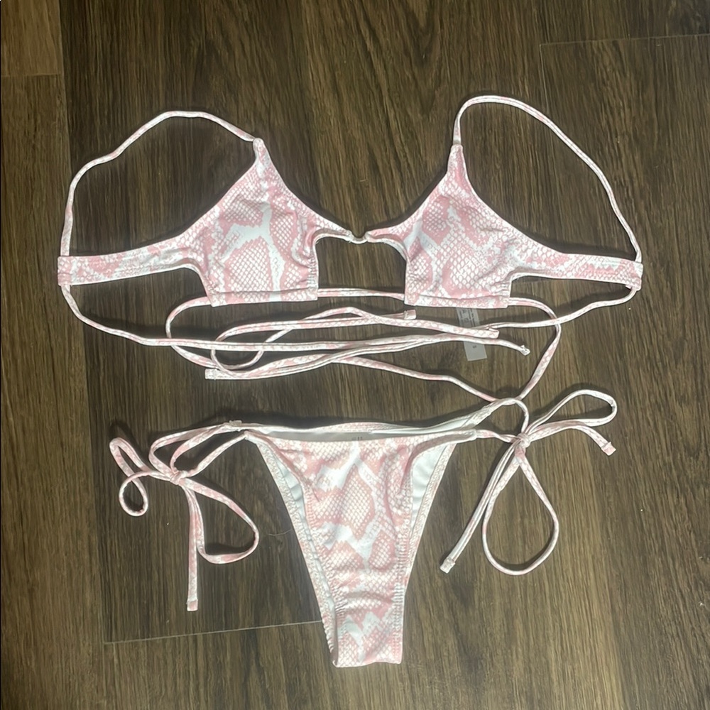 Pink and White Snake Print Bikini